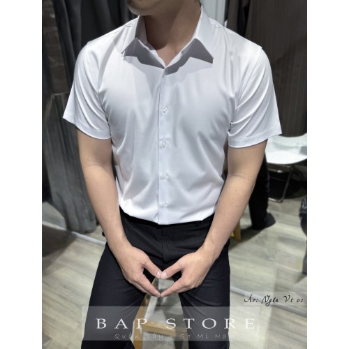 Áo sơ mi ngắn tay trắng vân chìm trắng trơn trắng đi làm trắng công sở chất vải sợi tre mát mịn không nhăn mẫu mới 2026
