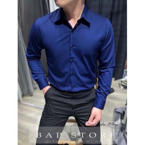 Áo sơ mi nam dài tay xanh đen xanh navy xanh coban chất vải sợi tre bamboo mát mịn ít nhăn form xuông trẻ tôn dáng mẫu mới 2025