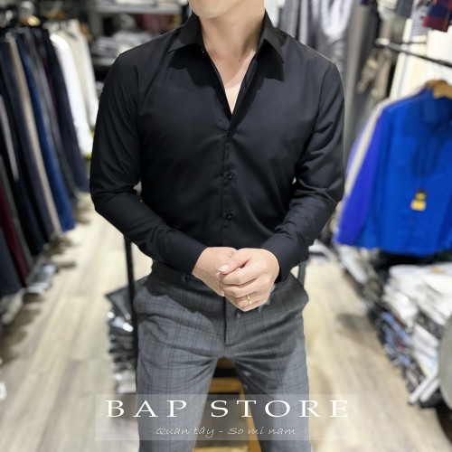Áo sơ mi nam dài tay đen công sở đi làm đi tiệc chất không nhăn mặc vest đẹp form xuông có size lớn mẫu mới 2024